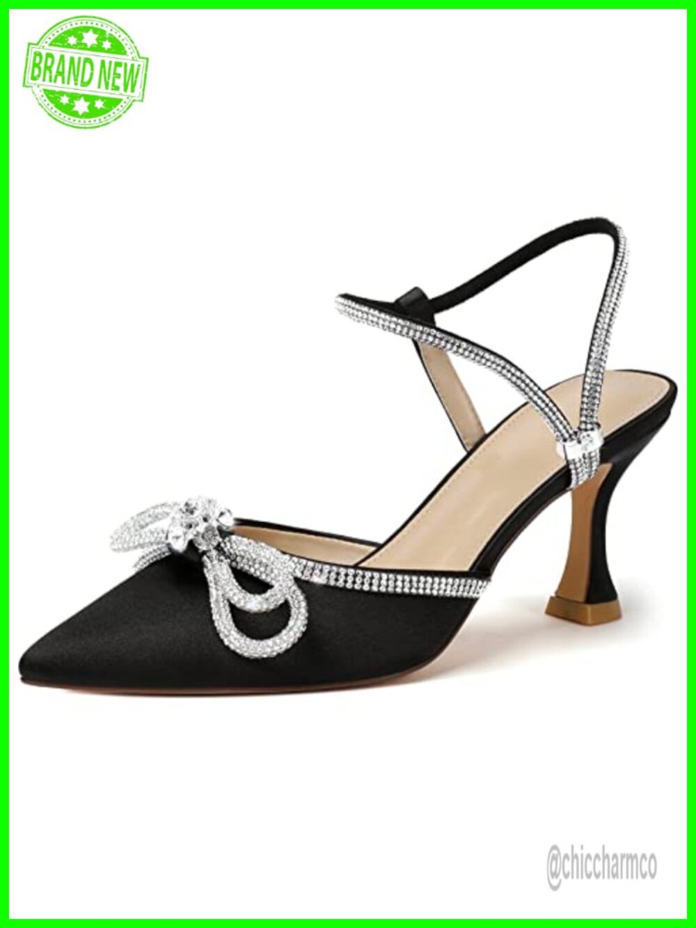 Women's Rhinestone Wedding Low Heel Slingback Clear Kitten Heels Bow Pumps Shoes